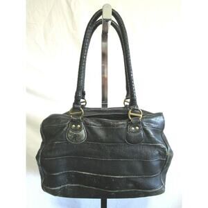 Vintage Hidesign Large Black Distressed Leather Shoulder Satchel Handbag